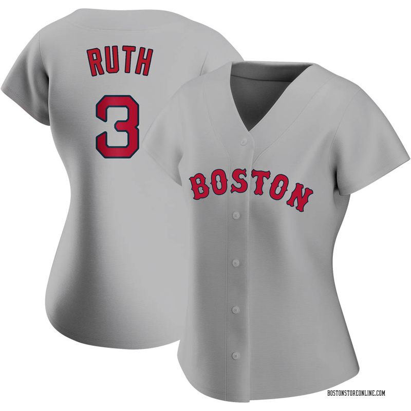 Women's Majestic Boston Red Sox #3 Babe Ruth Replica Grey Road MLB