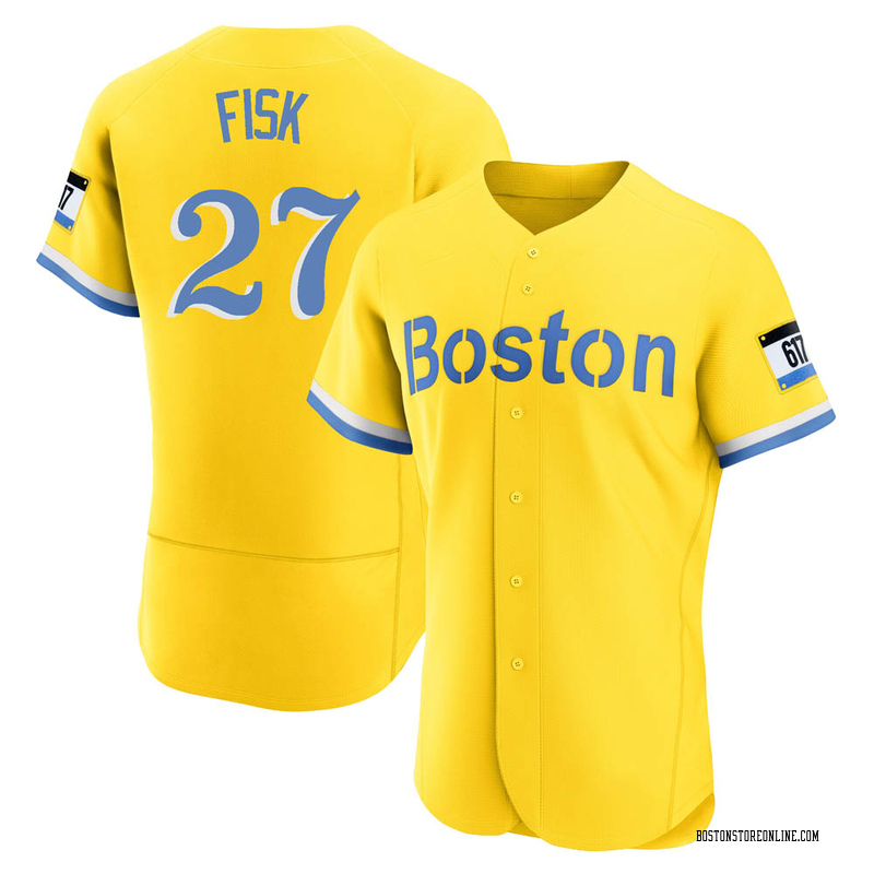 Men's Majestic Boston Red Sox #27 Carlton Fisk Navy Blue Alternate